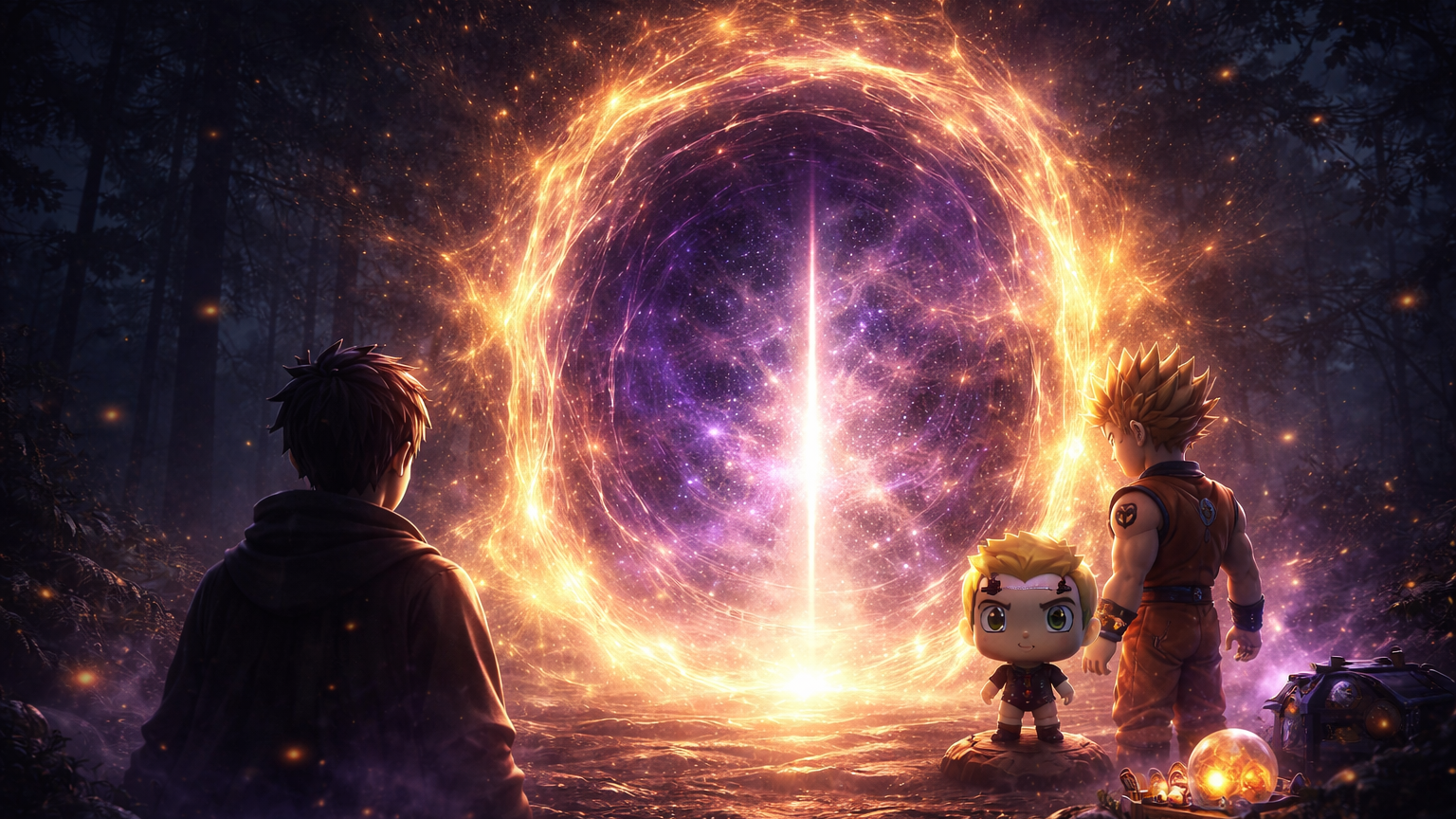 Golden Portal anime collectibles store banner with glowing portal